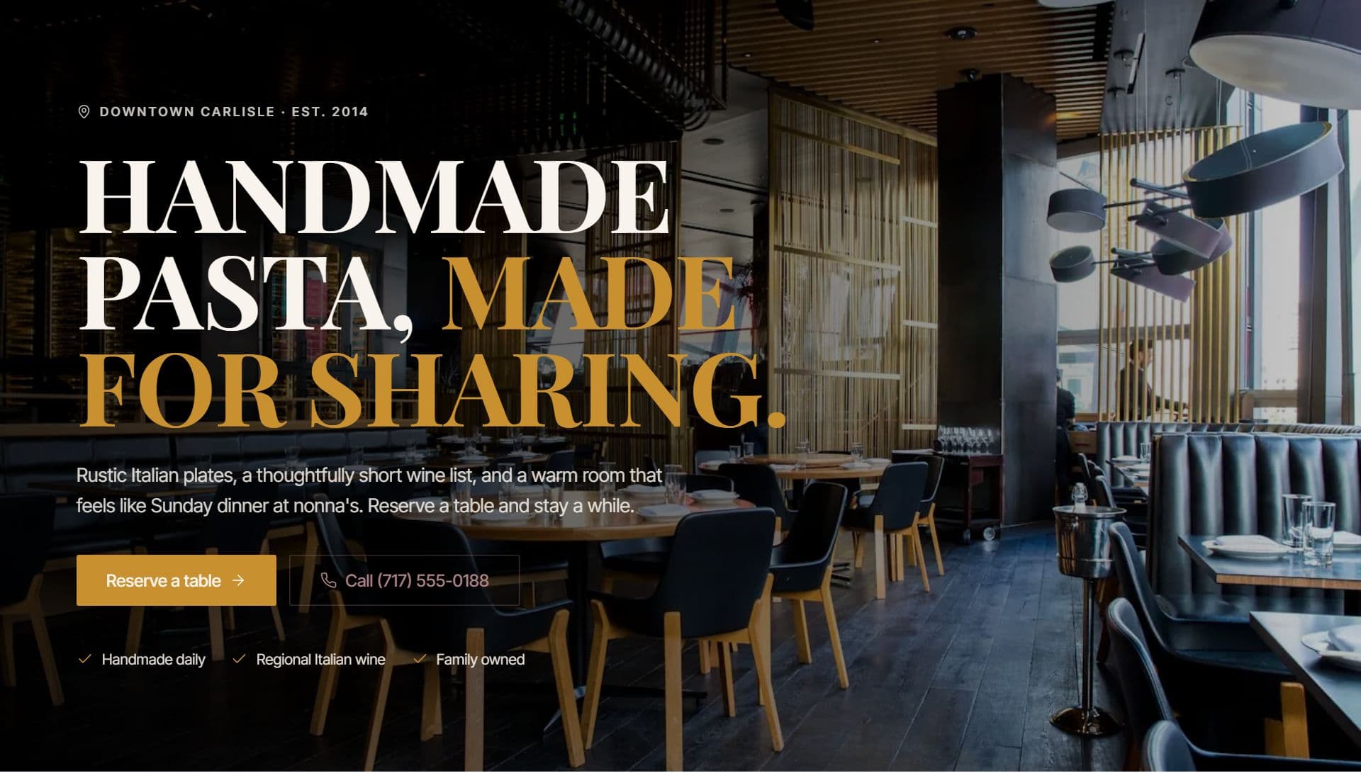Bella Vita Trattoria website built by Tuscarora Web
